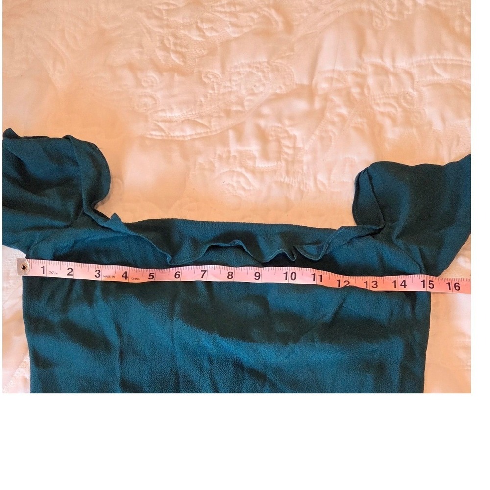 Reformation Antonia Teal Green Off Shoulder Ruffle Midi Dress Crepe Size 2-4 - Picture 4 of 8